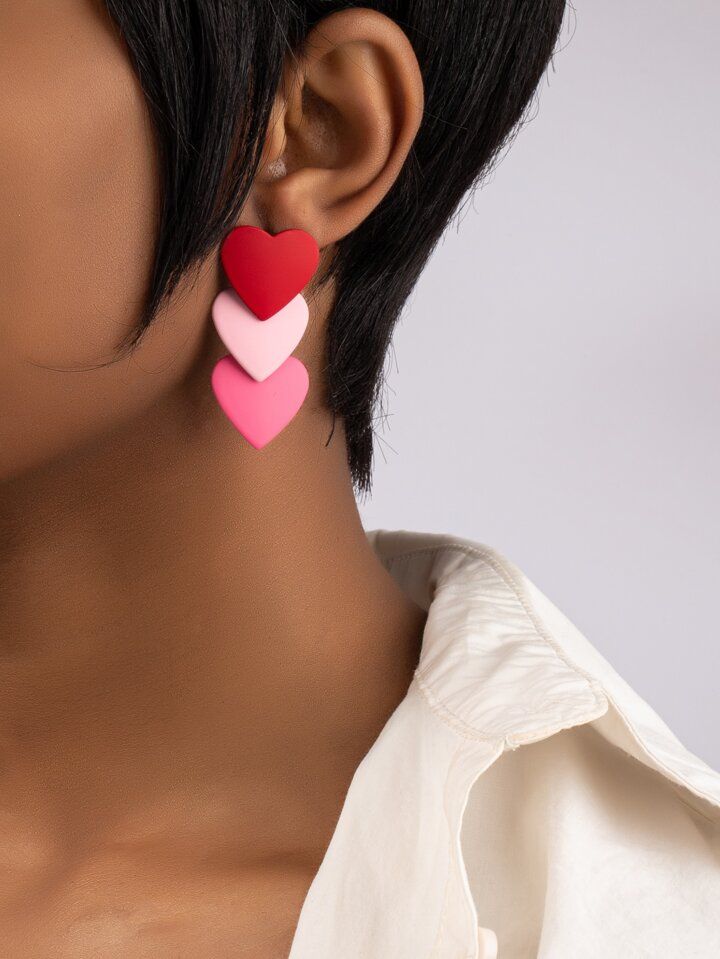 Color Block Heart Drop Earrings | SHEIN