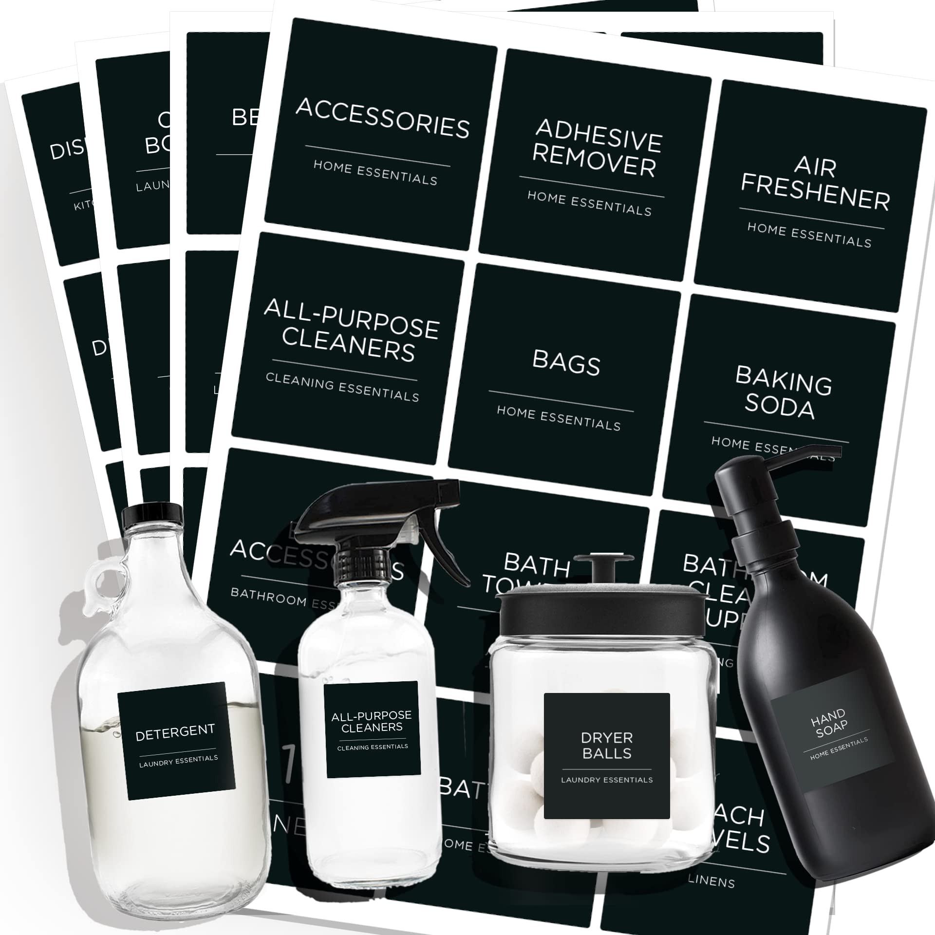 144 PCS Minimalist Laundry Room Labels Set, Water Resistant Stickers,Water/Oil Resistant Stickers for Laundry Room, Linen Closet Home Bathroom and The Beauty Organization（Black | Amazon (US)