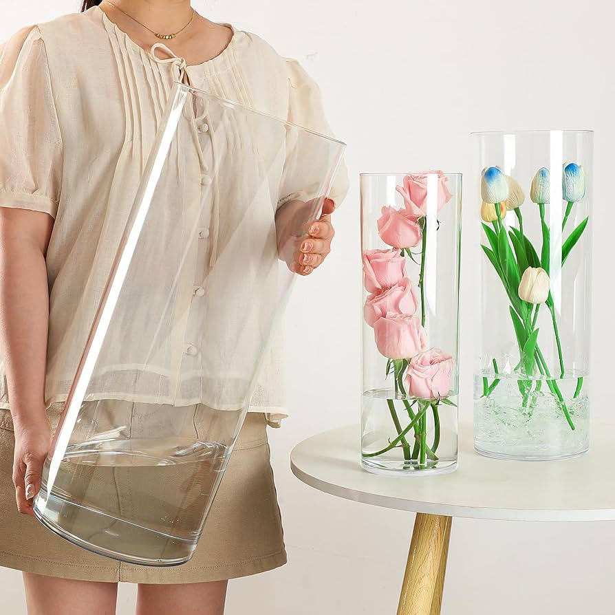 Liotww Extra Large Acrylic Cylinder Clear Vase for Floor, 20 in Tall Big Wide Mouth Plastic Unbre... | Amazon (US)