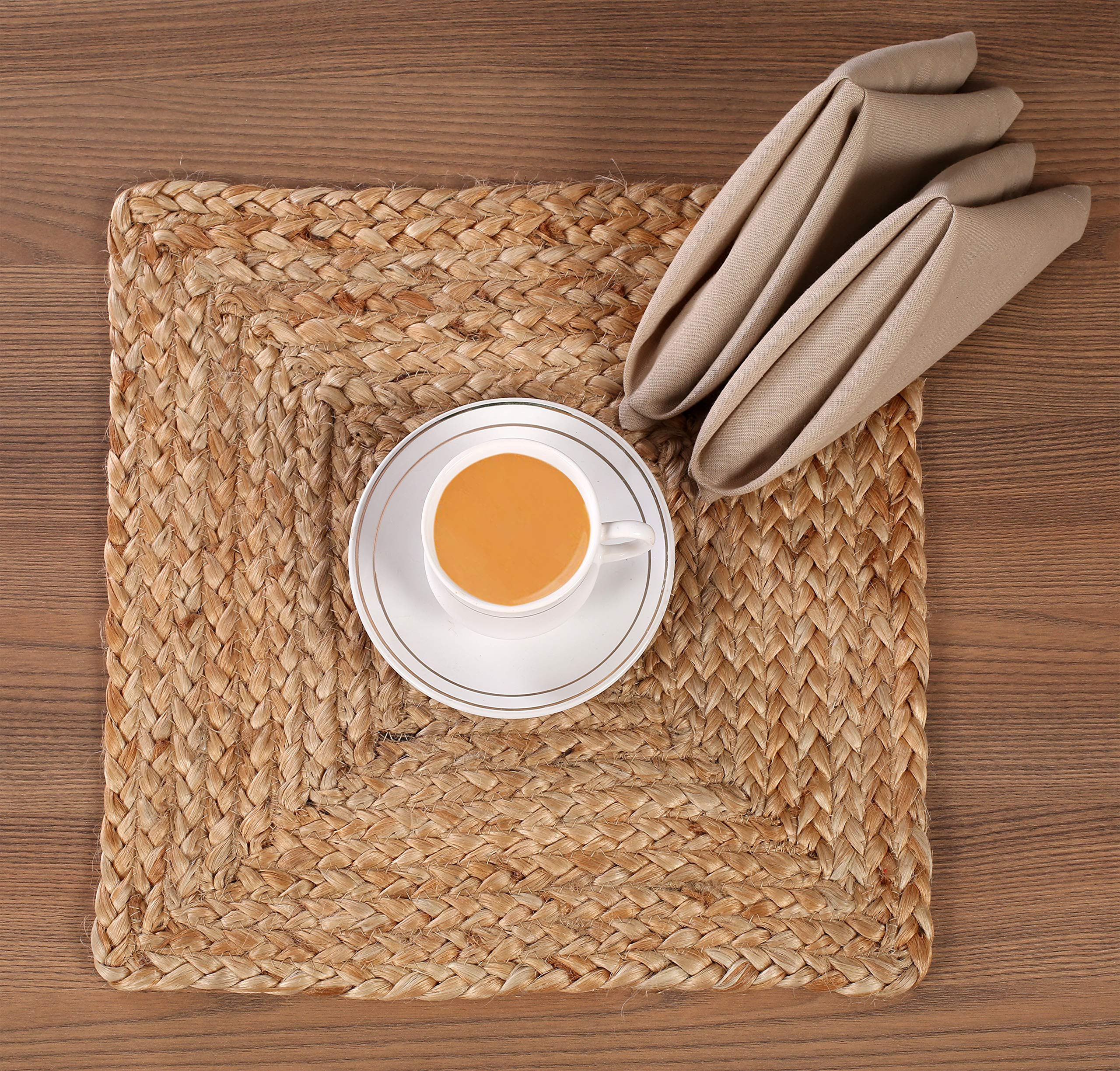 GLAMBURG Jute Braided Placemats Set of 4 Reversible, 100% Jute, Nonslip 13x13 Square Farmhouse Vi... | Amazon (US)