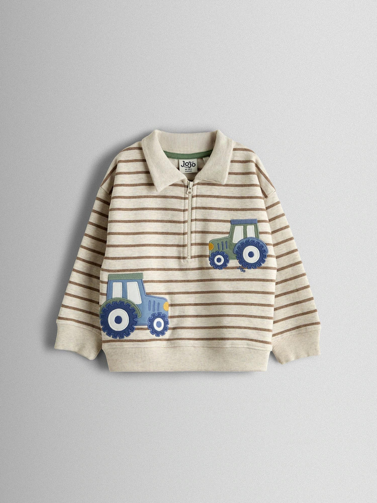 JoJo Maman Bébé Striped Tractor Half Zip Sweatshirt | Next EU
