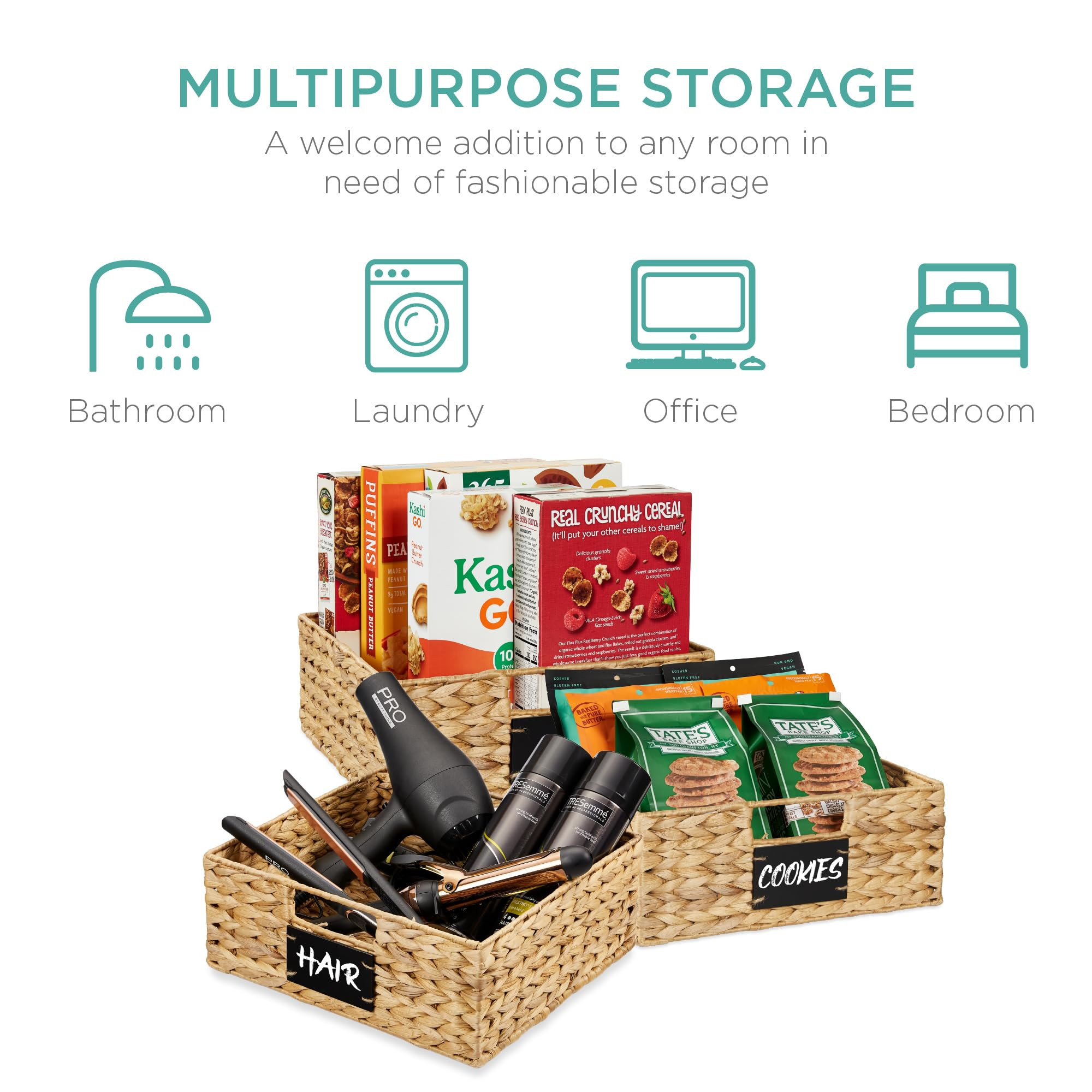 Best Choice Products Set of 4 13x12in Water Hyacinth Pantry Baskets, Woven Organizers w/Chalkboar... | Amazon (US)