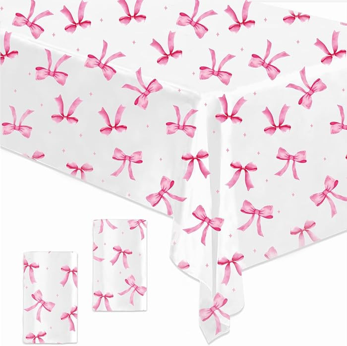 Neyeidru Pink Bow Table Cloth - 2pcs Plastic Rectangle Tablecloth Covers Waterproof for Women Gir... | Amazon (US)