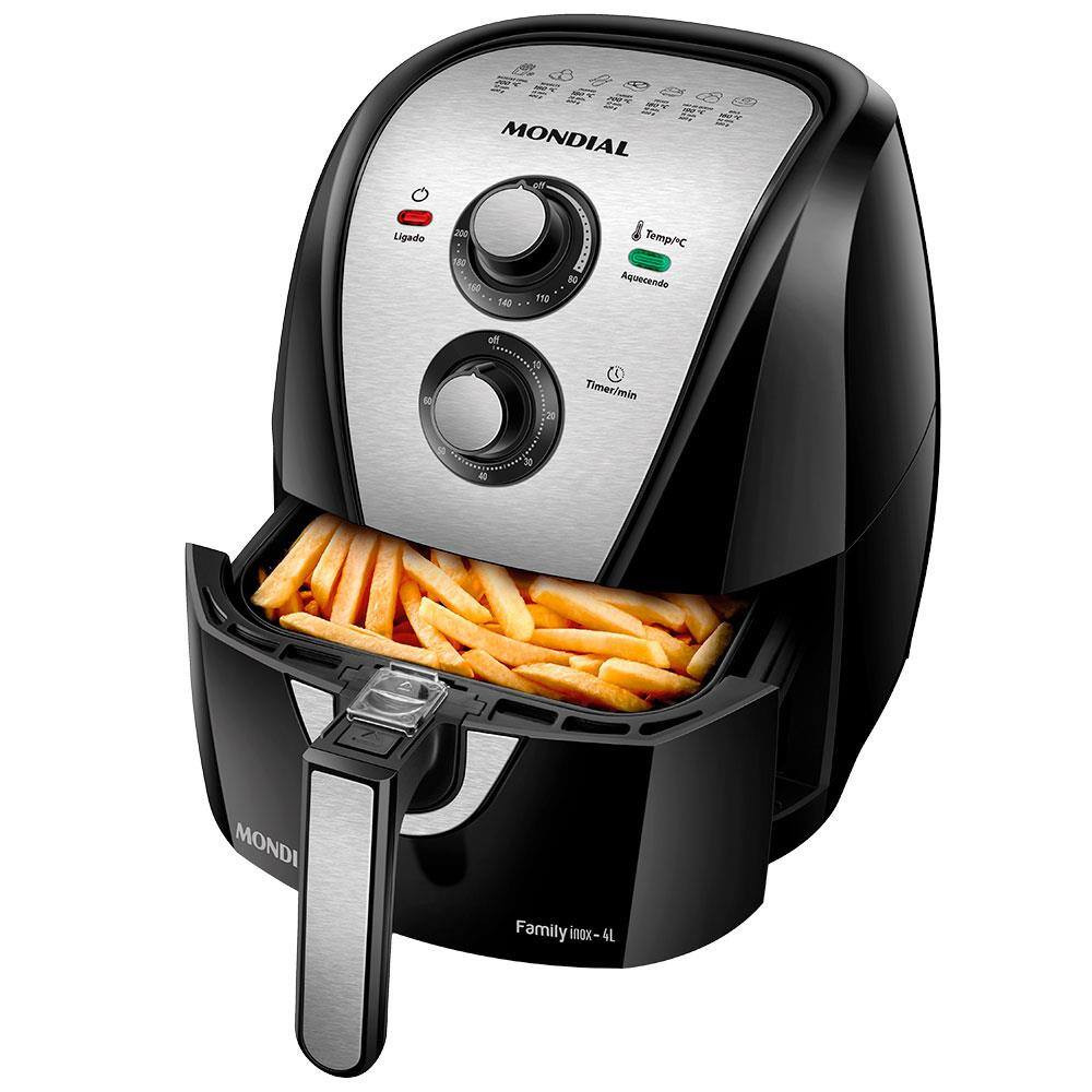 Fritadeira Elétrica Sem Óleo Air Fryer Mondial AFN40BI Family Inox 4L - Preta/Inox | Casas Bahia (BR)