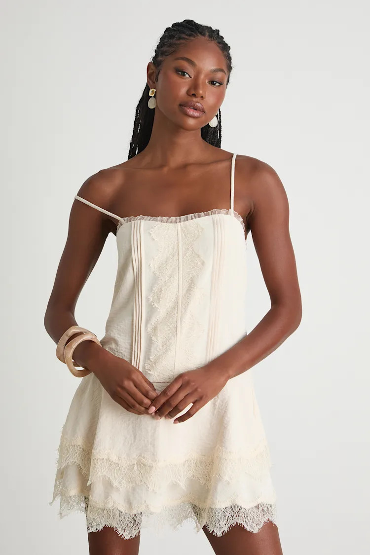 Sahima Cream Lace Tiered Mini Dress | Lulus