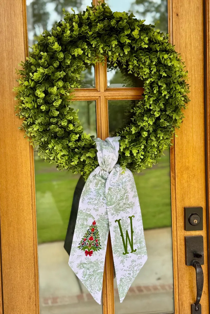 Christmas Tree Wreath Sash. Toile Sash. Personalized Christmas Decor. - Etsy | Etsy (US)