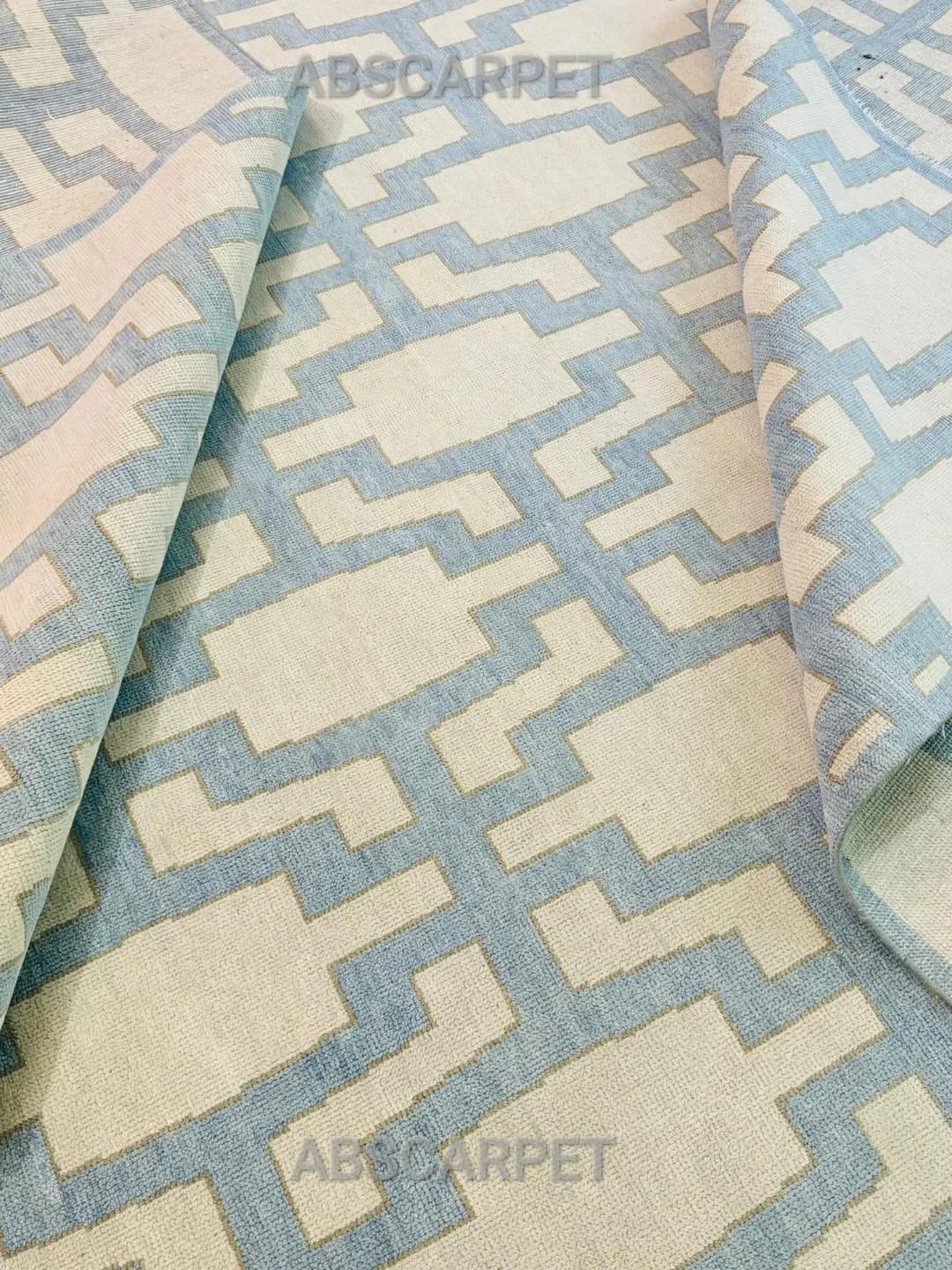 Hand-knotted Oushak Rug 9x12: Beige, Blue & Brown Wool, Vintage Style - Etsy | Etsy (US)