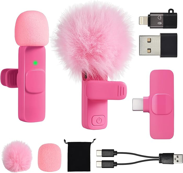 Mini Hot Pink Microphone for iphone Android Phone Tablet ipad PC, Usb C Wireless Lavalier Mic for... | Amazon (US)