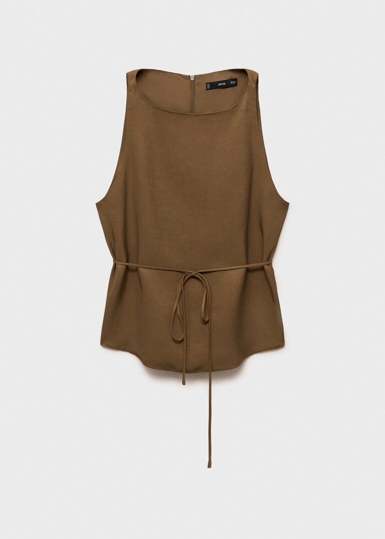 Linen-blend top with bow - Women | MANGO United Kingdom | MANGO (UK)