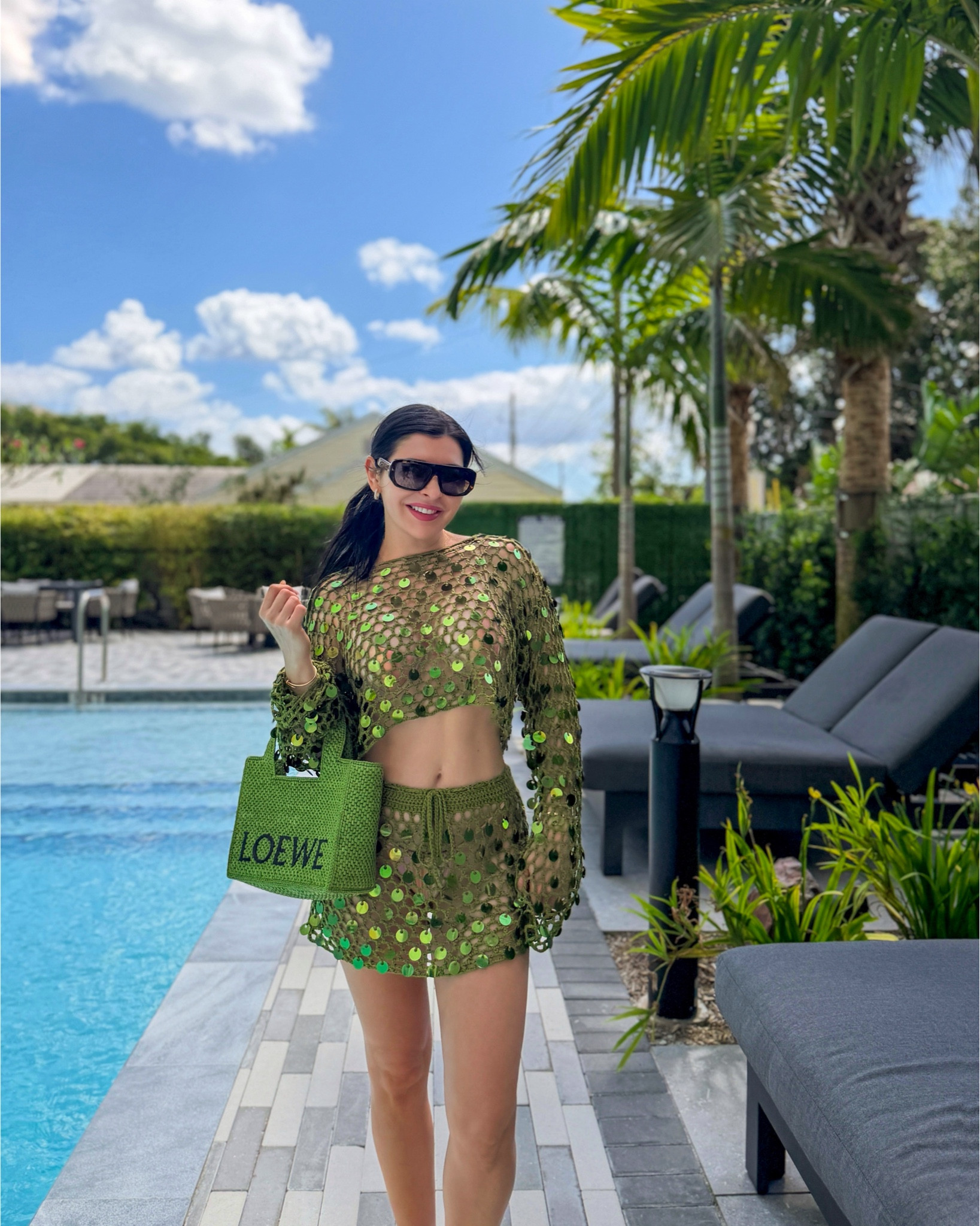 Green matching skirt coverup set and green Loewe raffia bag 

#LTKgrwm #LTKootd #LTKSwim