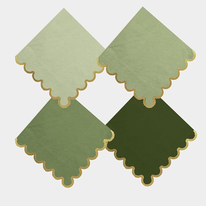 100 pack Green Cocktail Napkins with Gold Foil Accents Scalloped Edges 5 x 5 inch Beverage Dispos... | Amazon (US)