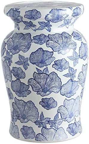 Jonathan Y Poppies 17.7" Ceramic Garden Stool, White/Blue | Amazon (US)