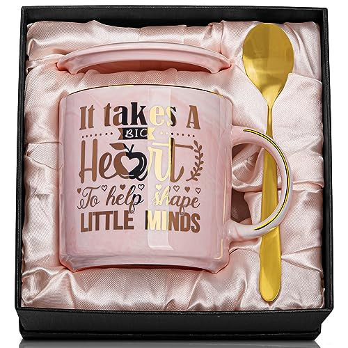 Teacher Appreciation Gifts for Women, Best Thank You Teachers Mug, Retirement, Graduation, End of Year, Back to School Gift from Student, 14Oz Ceramic Cup with Gold Print, with Spoon Elegant Box | Amazon (US)