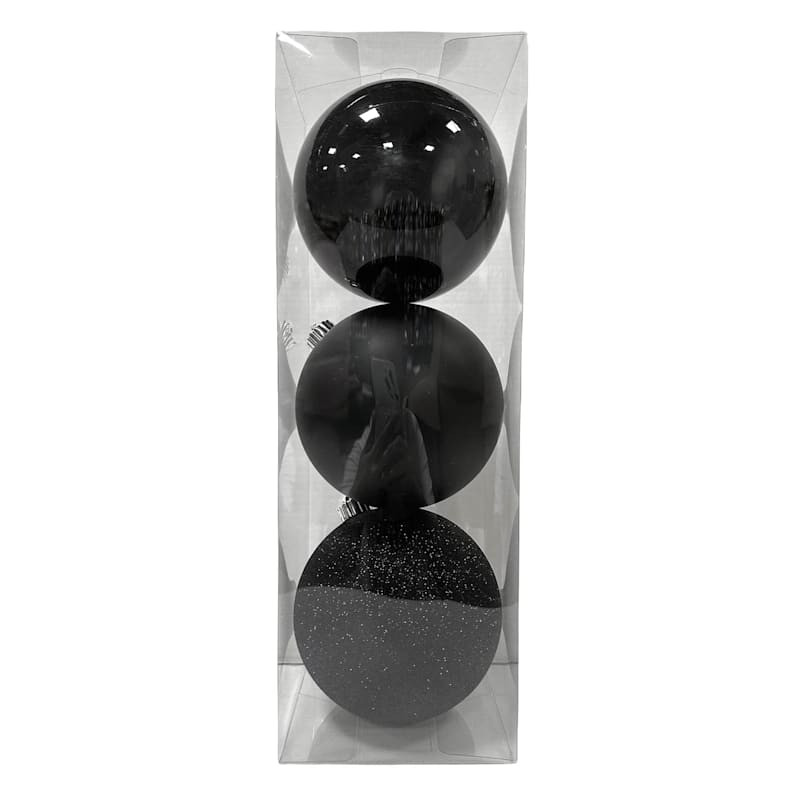 3-Count Black Ornament Mix, 5.9" | At Home