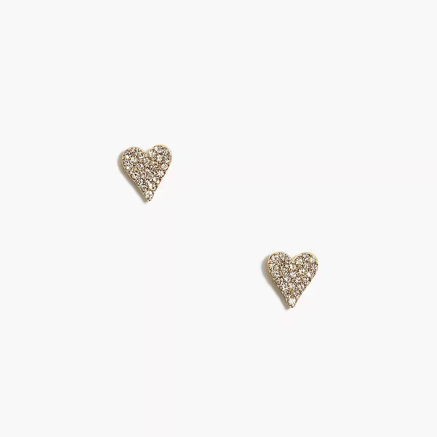 Pavé crystal heart stud earrings | J.Crew Factory