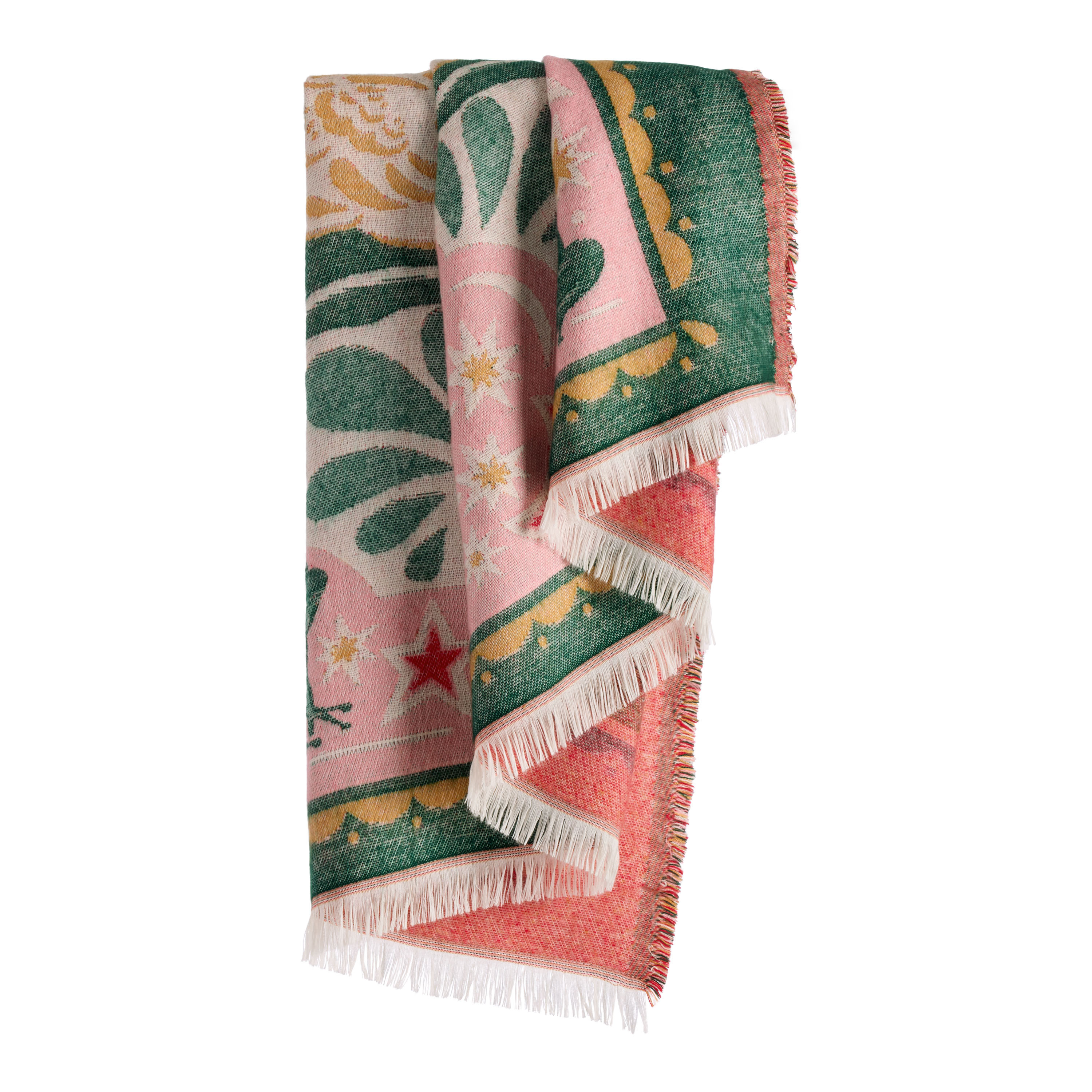 Green and Pink Vintage Swan Jacquard Throw Blanket | World Market