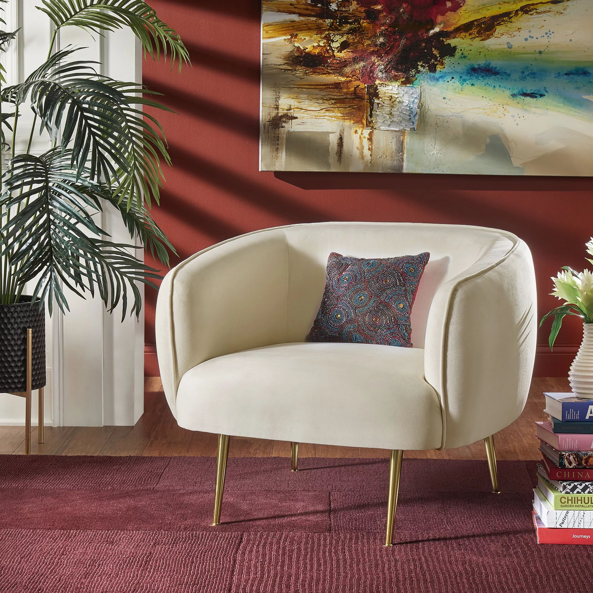 Ember Interiors Cuno Velvet Upholstered Tub Chair, Beige | Walmart (US)