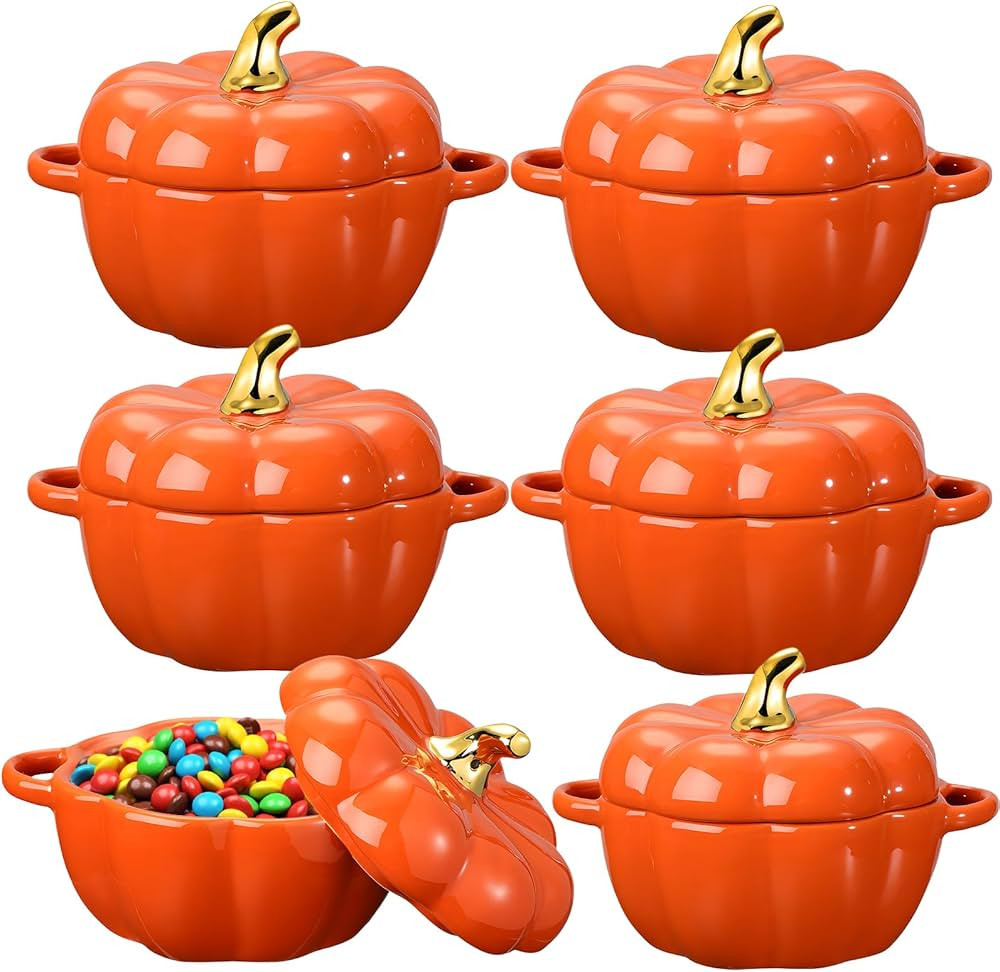 Yaomiao 6 Pcs Pumpkin Ceramic Bowl 15 oz Pumpkin Soup Bowl Pumpkin Shape Storage Jar with Lid and... | Amazon (US)