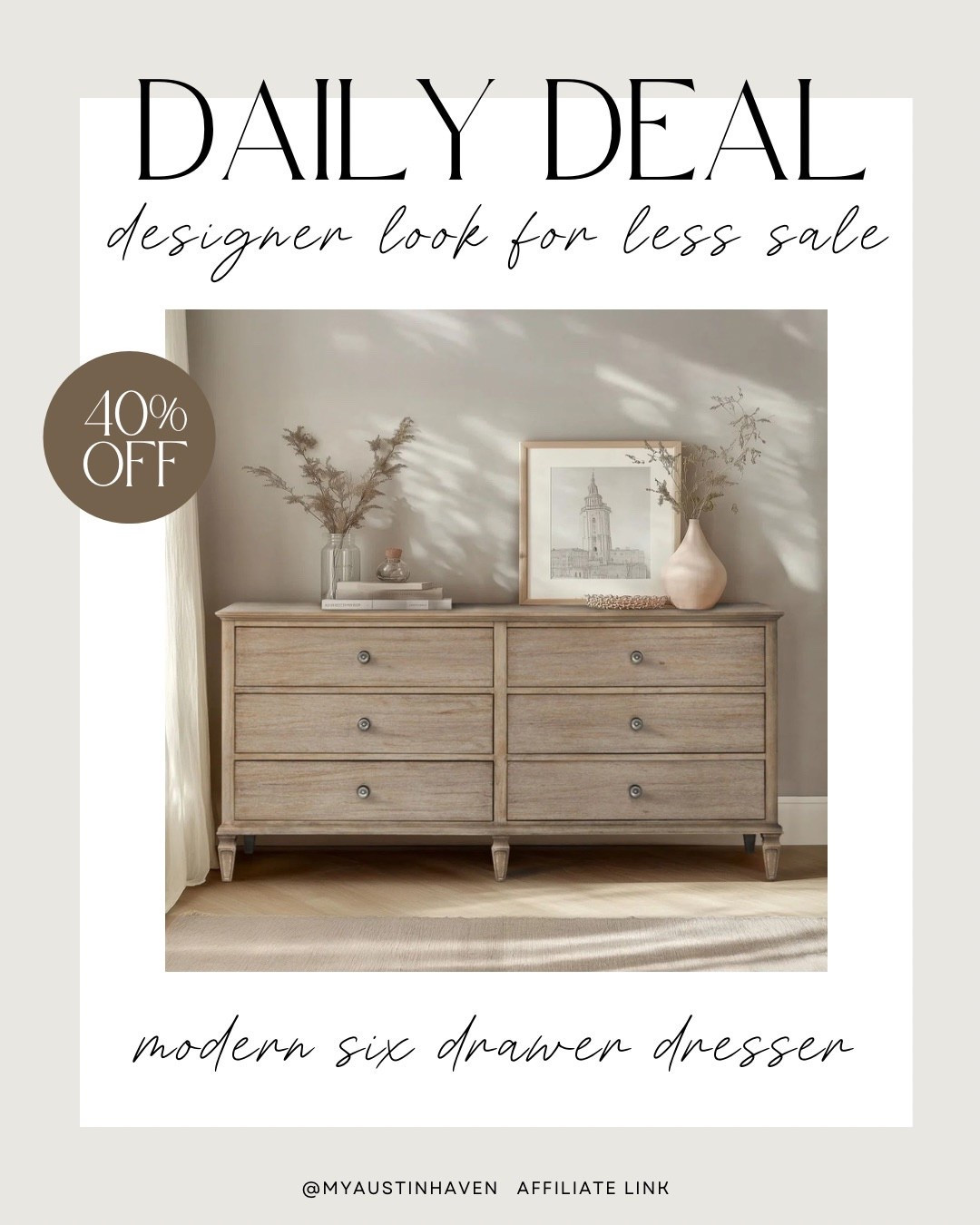 ✨ Daily Deal - 40% OFF✨

Pottery Barn Look for Less - on this gorgeous 6 drawer warm organic wood dresser 🤌🏼

Daily deal, wayfair sale, home decor sale, furniture sale, wood dresser, designer look for less, wayfair find, found it on wayfair, pottery barn inspired, modern organic home

#LTKHome #LTKSaleAlert