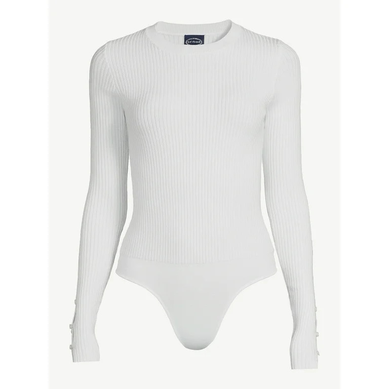 Scoop Women's Ribbed Knit Sweater Bodysuit with Long Sleeves, Sizes XS-XXL | Walmart (US)