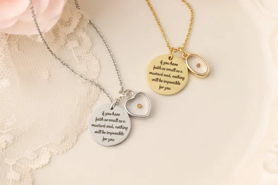Mustard Seed Necklace - Inspirational Christian Gift - Matthew 17:20 Necklace - Faith as small as... | Etsy (US)