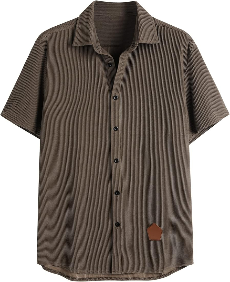 ZAFUL Men's Casual Button-Down Shirts Short Sleeve Striped Dress Shirts Button Down Tops | Amazon (US)