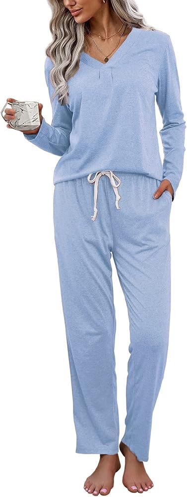 difficort Women's Pajama Sets Long Sleeve Lounge Sets Pjs Sleepwear with Pockets | Amazon (US)