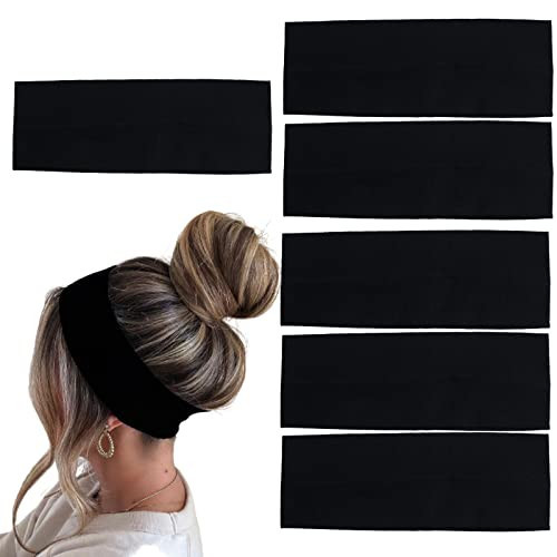 MLMOMVME 6 Pcs Black Headbands for Women Hair Cotton Headband Non-slip Stretchy Elastic Head Wrap Holder Hair Accessories | Amazon (US)