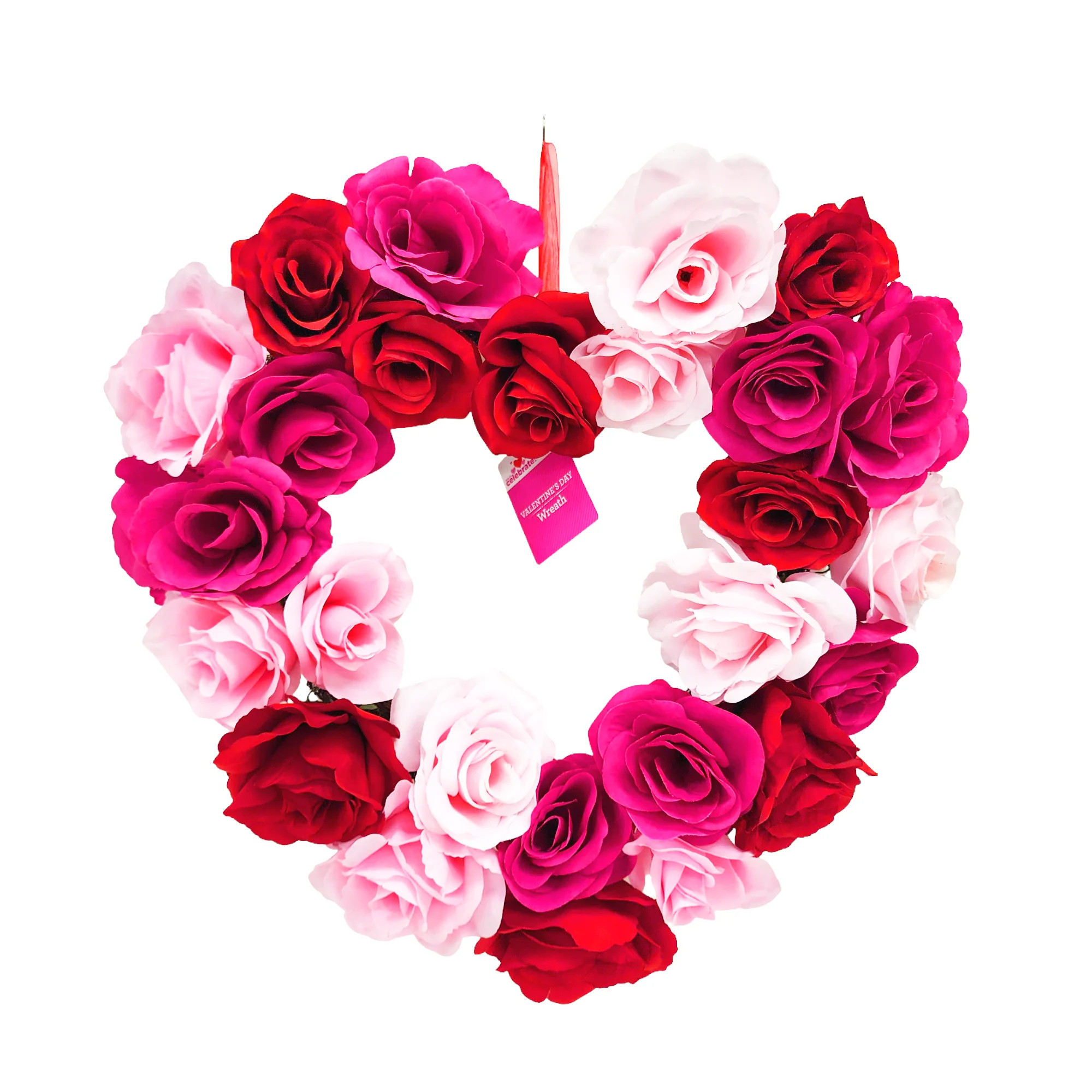 18 in Valentine Red/ Pink Fabric Rose Heart Shaped Wreath - Way to Celebrate | Walmart (US)