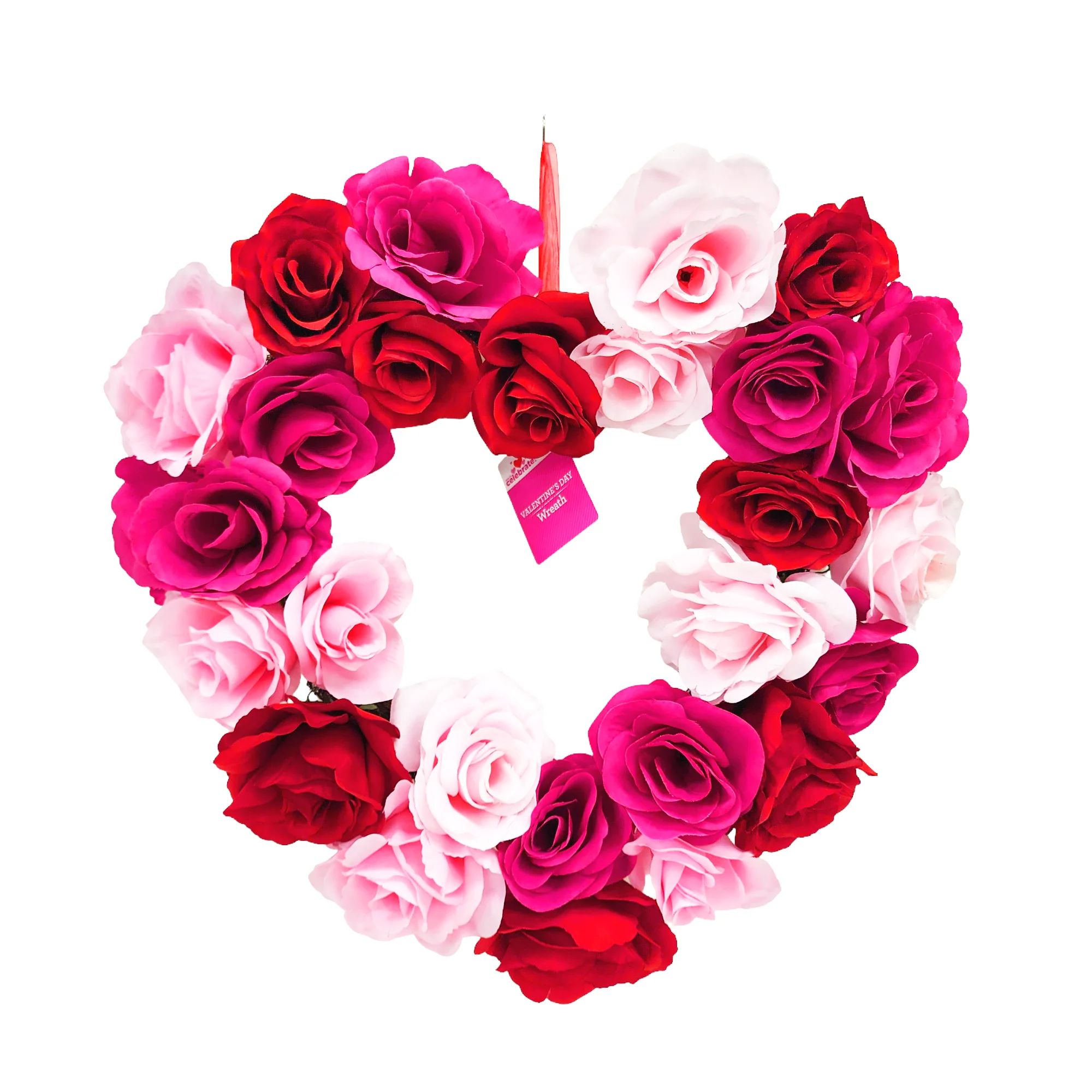 18 in Valentine Red/ Pink Fabric Rose Heart Shaped Wreath - Way to Celebrate | Walmart (US)