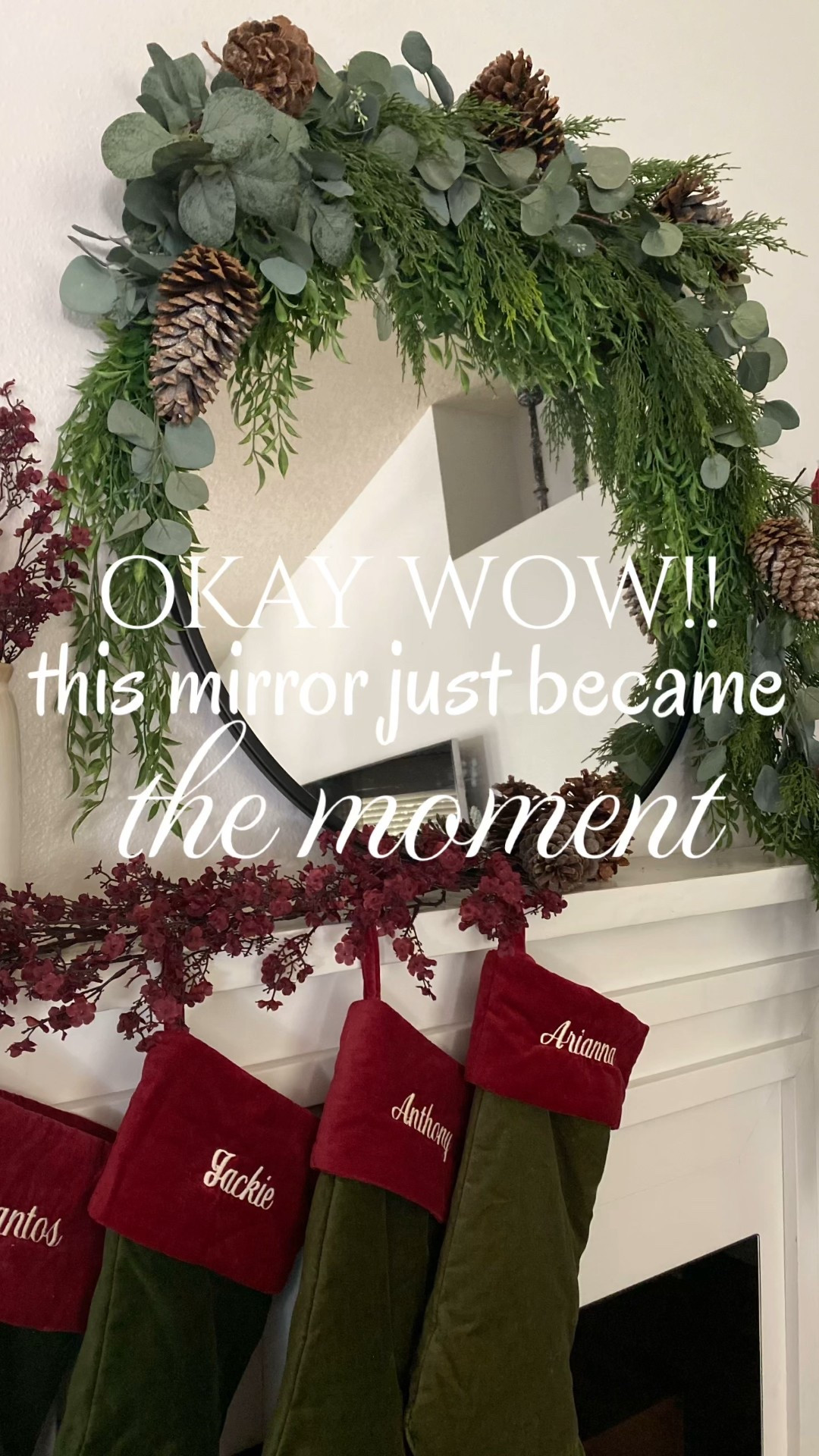 A little greenery goes a long way.
I draped my mirror in layered garlands, added eucalyptus and pinecones, and instantly got that cozy, traditional Christmas feel I love so much. ✨
Simple, dramatic, and so festive.

#LTKSeasonal #LTKCyberWeek #LTKHoliday