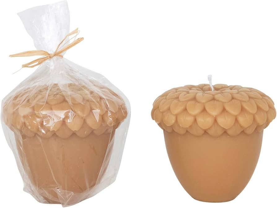 Creative Co-Op Unscented Acorn Shaped Candle in Powder Finish, Beige | Amazon (US)