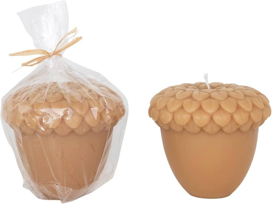 Creative Co-Op Unscented Acorn Shaped Candle in Powder Finish, Beige | Amazon (US)