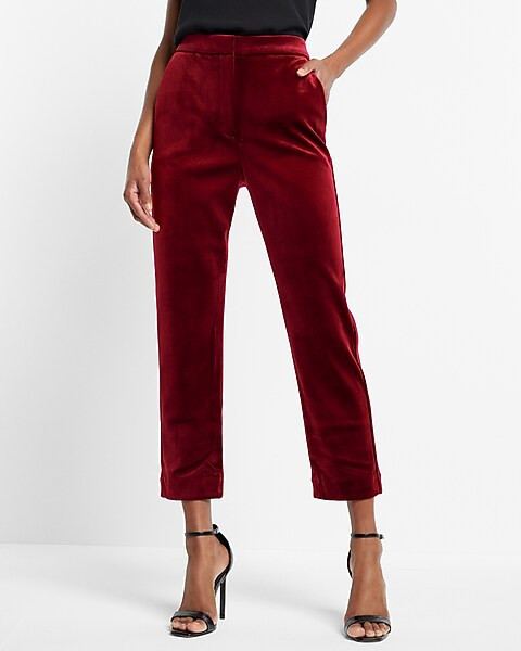 Editor Super High Waisted Velvet Straight Cropped Pant | Express