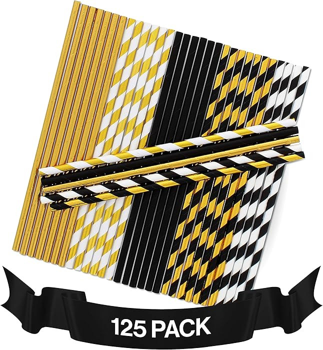Black and Gold Straws - Great for Gold Party Decorations, Graduation, Bachelorette, Wedding, New ... | Amazon (US)