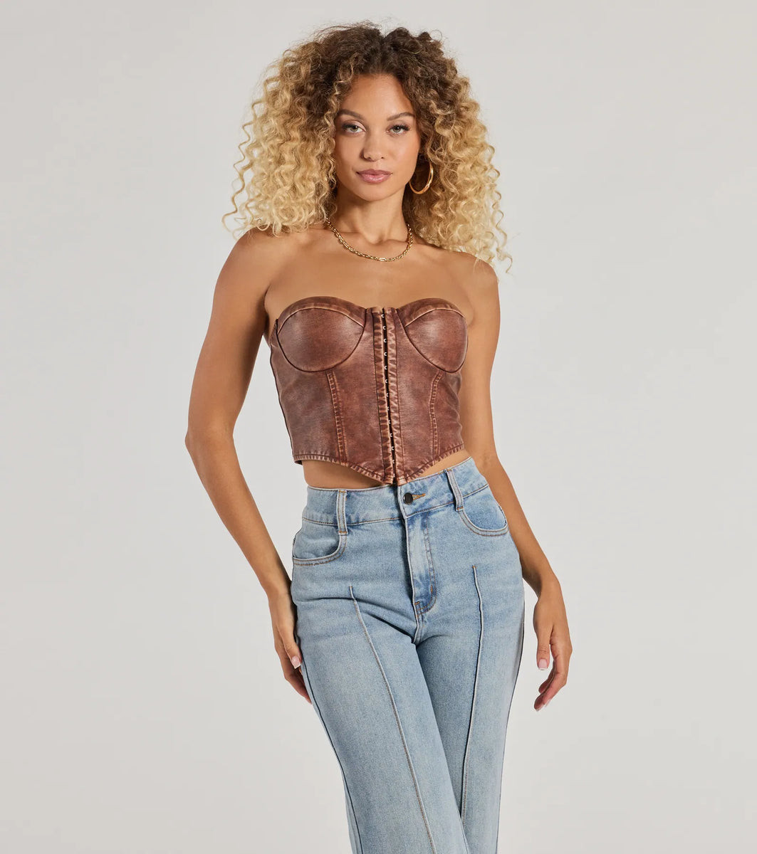 Boldly Chic Faux Leather Cropped Corset | Windsor Stores