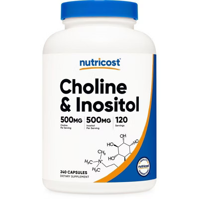 Nutricost Choline & Inositol Supplement (1,000mg) 240 Capsules - 500mg Choline, 500mg Inositol, GMO-Free, Gluten-Free, 120 Servings | Target