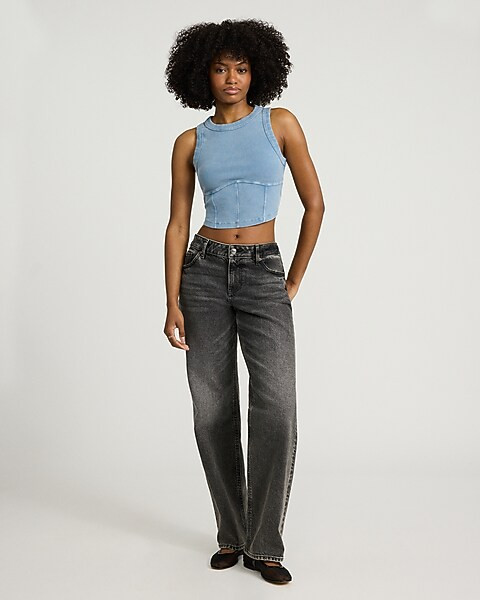 Fitted Ribbed High Neck Corset Cropped Tank | Express