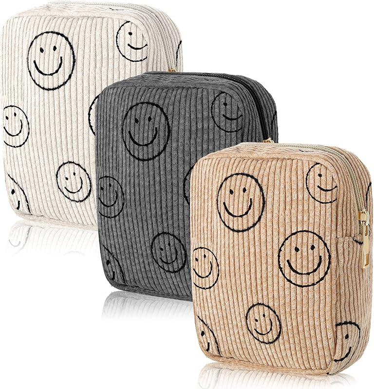 3 Pcs Corduroy Cosmetic Bag Smile Face Aesthetic Preppy Makeup Bag Corduroy Toiletry Aesthetic Po... | Amazon (US)
