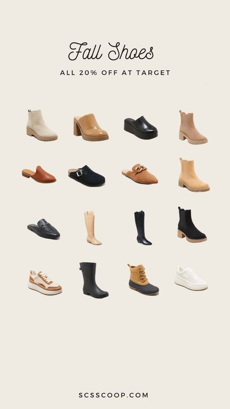 Fall shoes all 20% off at Target this week 

Boots, mules, tall knee high boots, fashion sneakers, heels, booties, loafers, rain boots, clogs and more!

Fall sale
