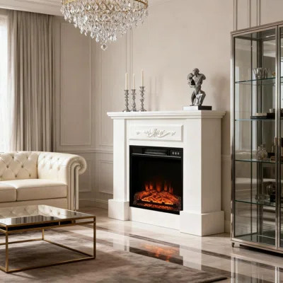 White Electric Fireplace With Realistic Flame Effects Creates A Warm And Inviting Room Atmosphere. | Wayfair North America