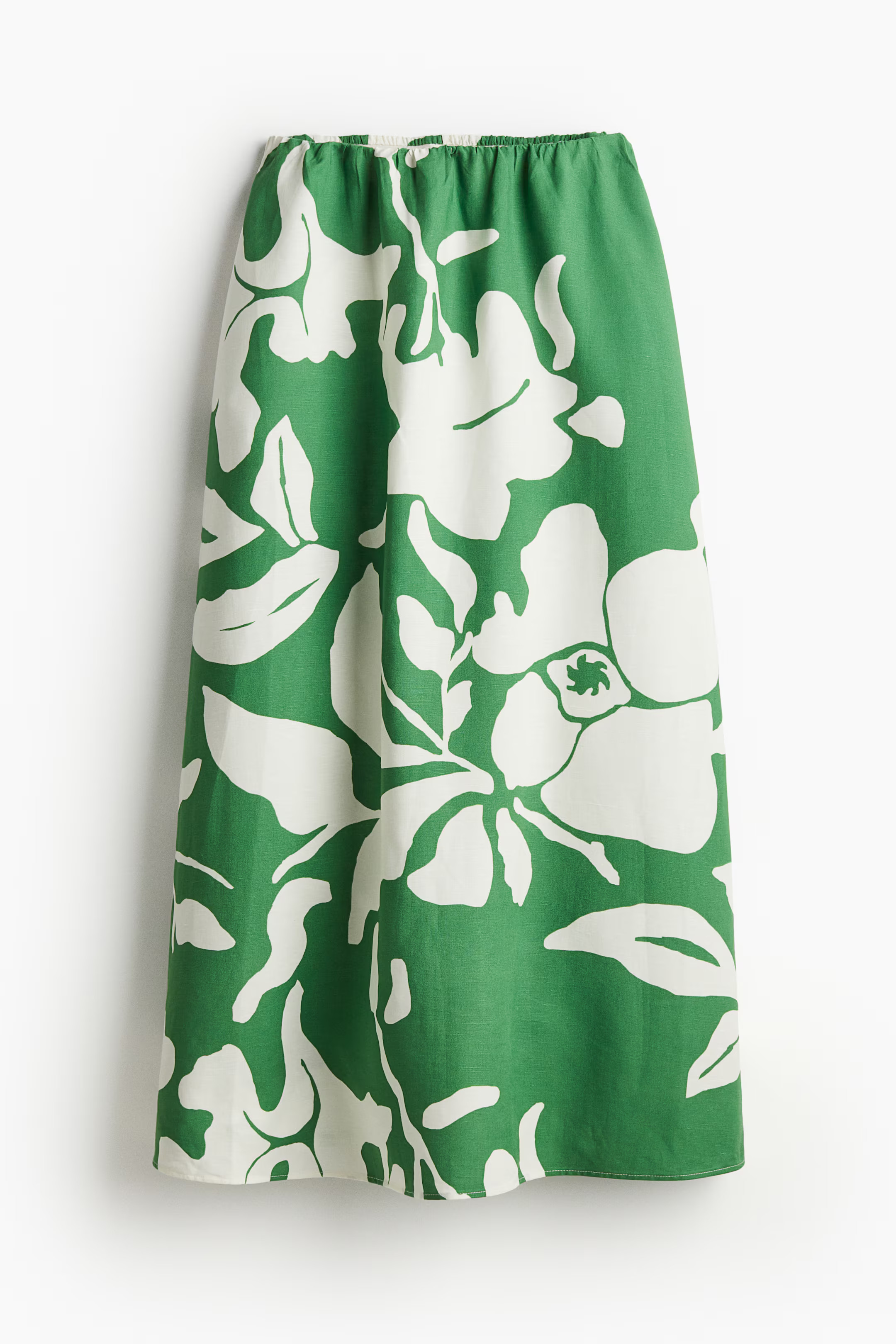 Linen-blend Maxi Skirt - Green/floral - Ladies | H&M US | H&M (US + CA)