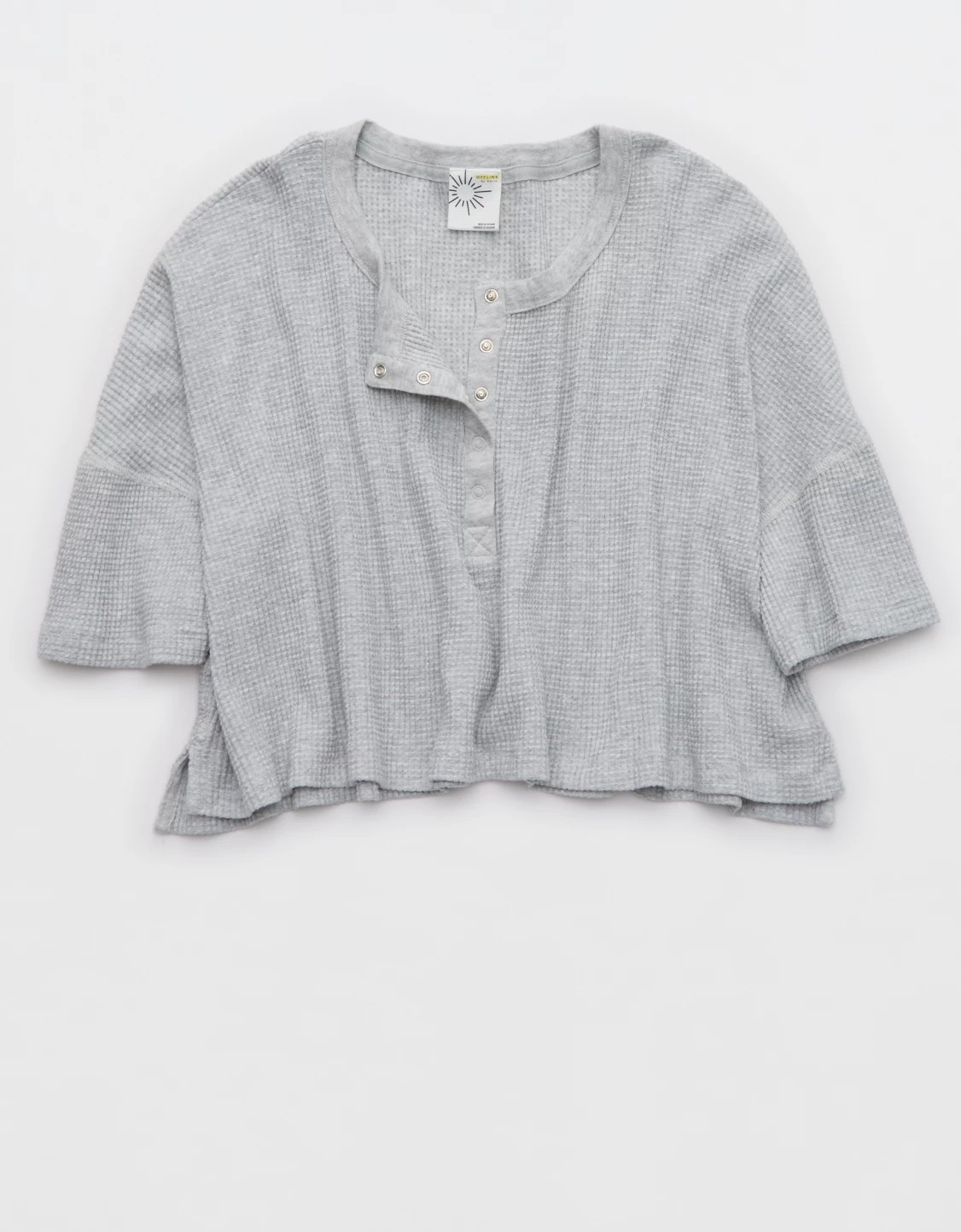 OFFLINE By Aerie Wow! Waffle Cropped Henley Short Sleeve T-Shirt | American Eagle Outfitters (US & CA)