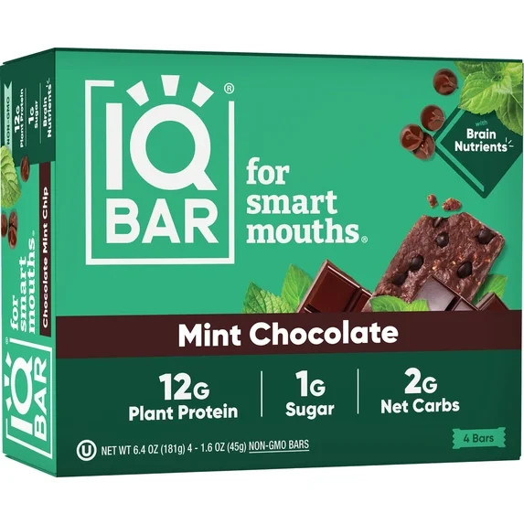 IQBAR Mint Chocolate Protein Bars - Vegan Energy Bars - High Fiber Vegan Snacks - 4 Count Box | Walmart (US)