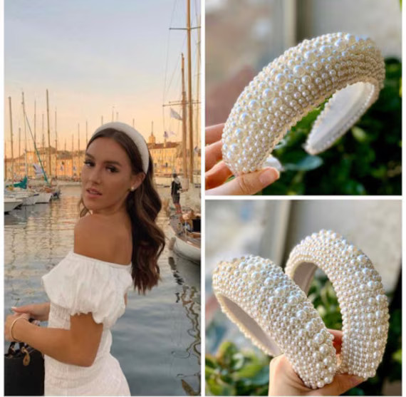 New Design White Velvet Pearl Headband / Alice Band / Pearl - Etsy | Etsy (US)