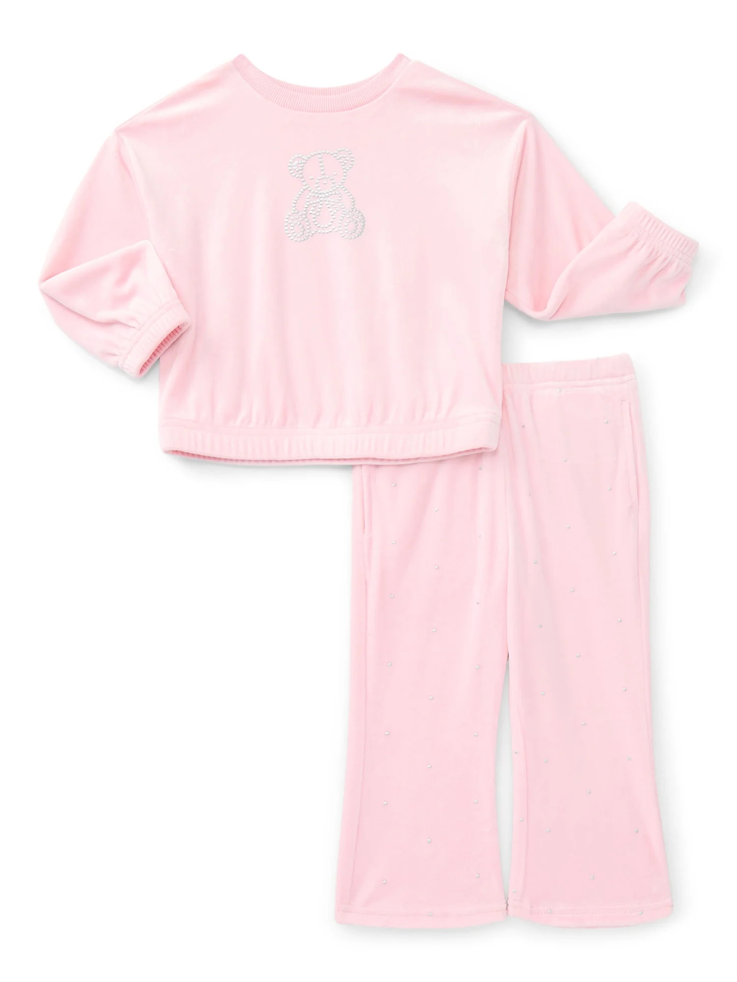 Wonder Nation Toddler Girls Embellished Velour Sweatshirt and Flare Pants Set, 2-Piece, Sizes 12M... | Walmart (US)