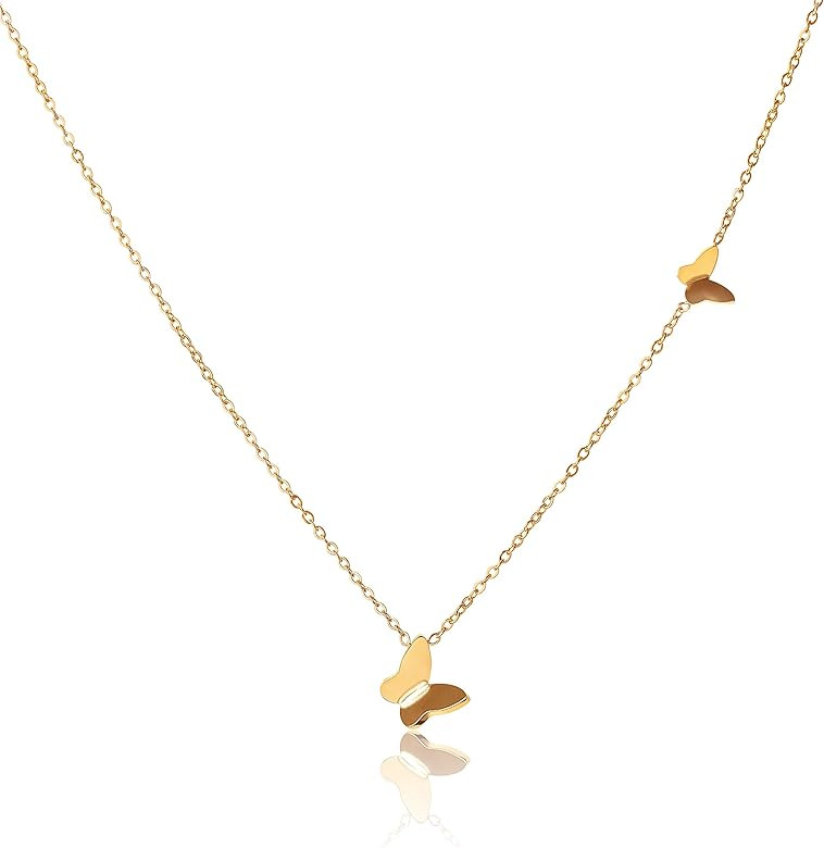 Gold Butterfly Necklace, 14k Gold Dipped Butterfly Necklaces for Women, Cute Butterfly Necklace, ... | Amazon (US)