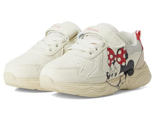 Josmo Minnie Mouse Kids Sneakers Girls Cute Comfy Lightweight Strap-On Walking Shoes, Off-White, 4 Big | Amazon (US)