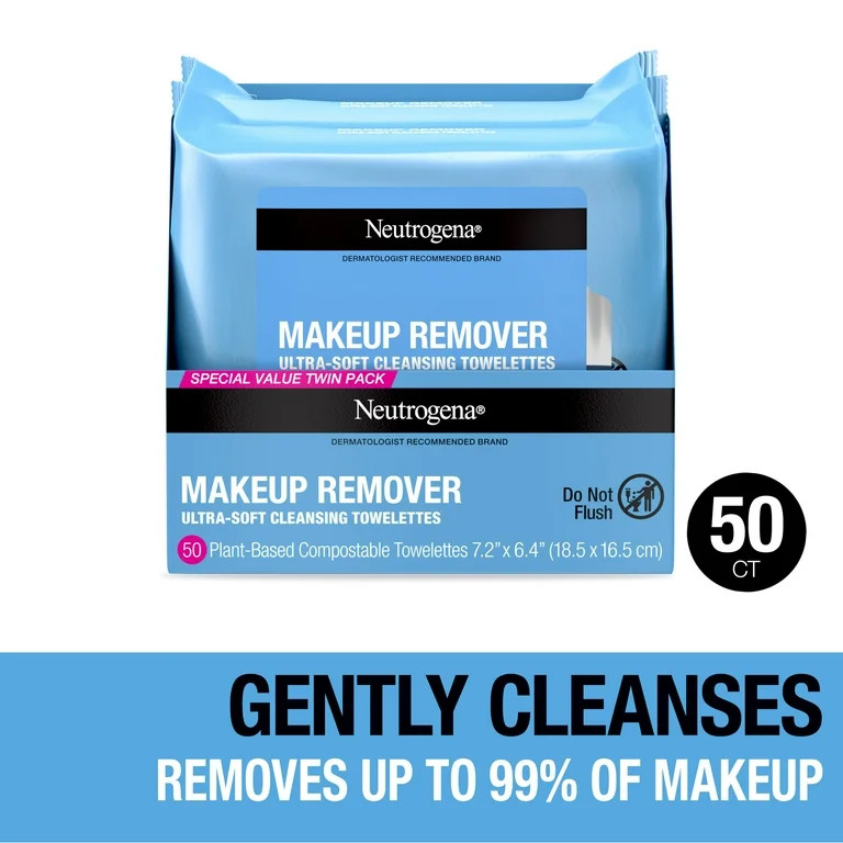 Neutrogena Makeup Remover Wipes and Face Cleansing Towelettes, 25 Count, (2 Pack) | Walmart (US)