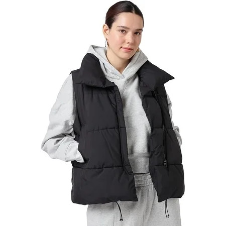 PUFFIT Women s Puffer Vest Sleeveless Bubble Vests Outerwear with Trendy Hidden Diagonal Zipper Stand Collar Side Pockets Ultra Soft Versatile Padded Puffy Gilet | Walmart (US)